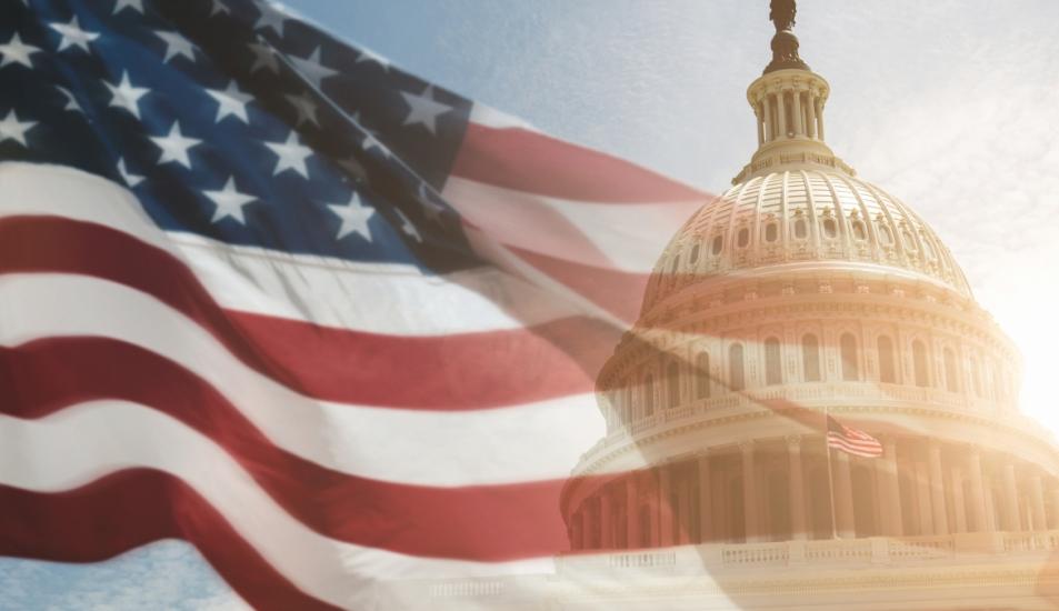 United States Flag Flown Over Capitol