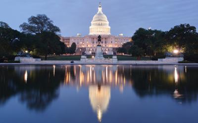 The Capitol building at night