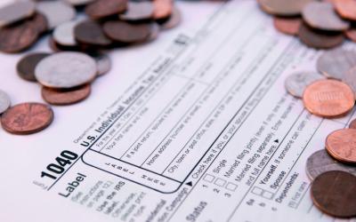 tax form and coins